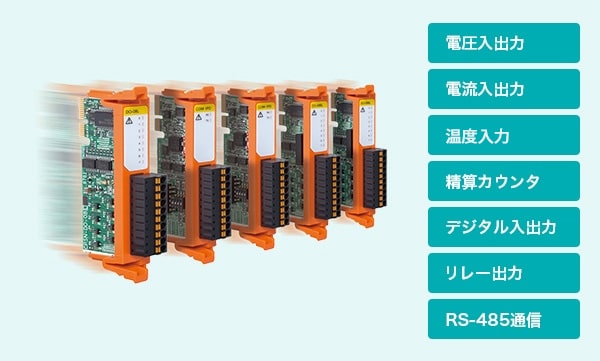 電圧入出力、電流入出力、湿度入力、精算カウンタ、デジタル入出力、リレー出力、RS-485通信