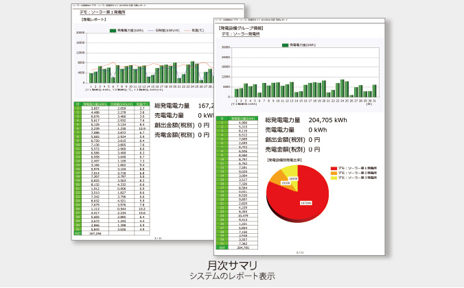 月次サマリ システムのレポート表示