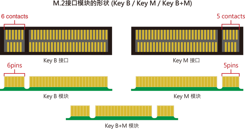 M.2插槽/模块的形状（key B / key M / Key B+M）