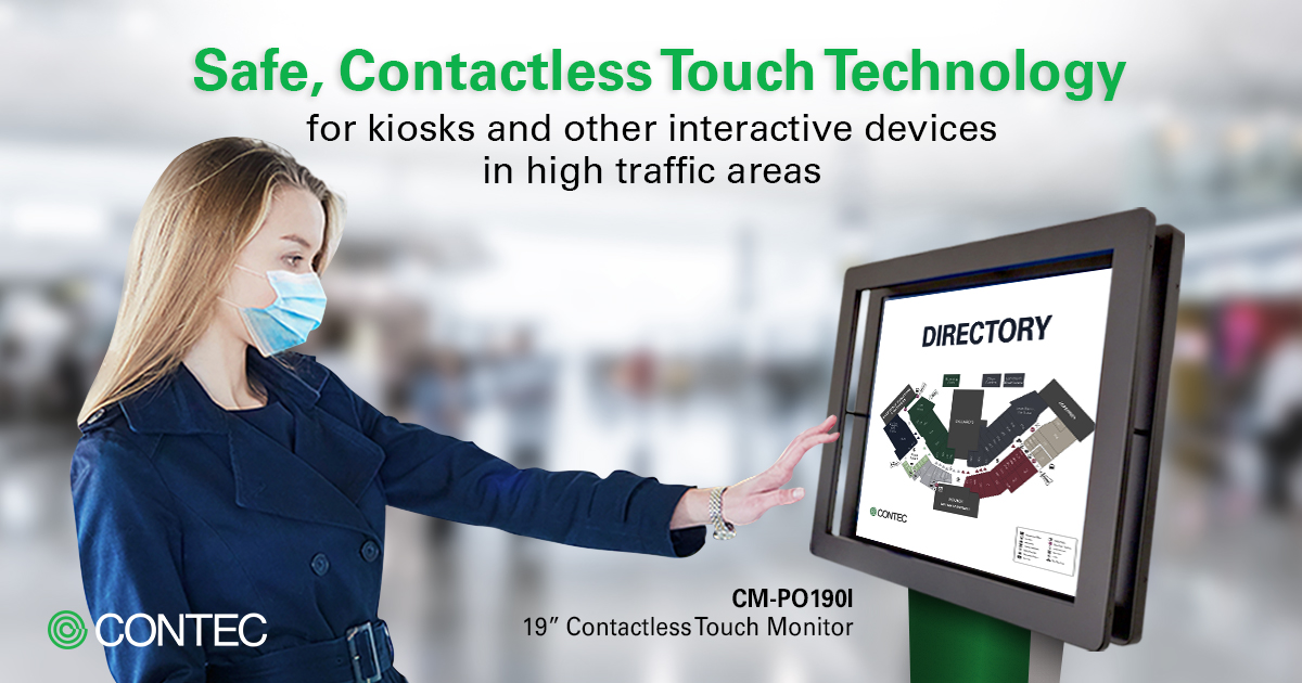 Image: Woman using CM-PO190I 19 inch Contactless Touch Monitor by Contec
