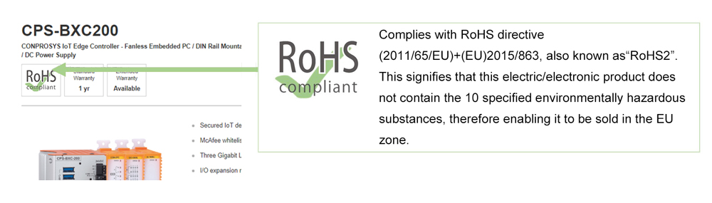 ContecのホームページでのRoHS表示例